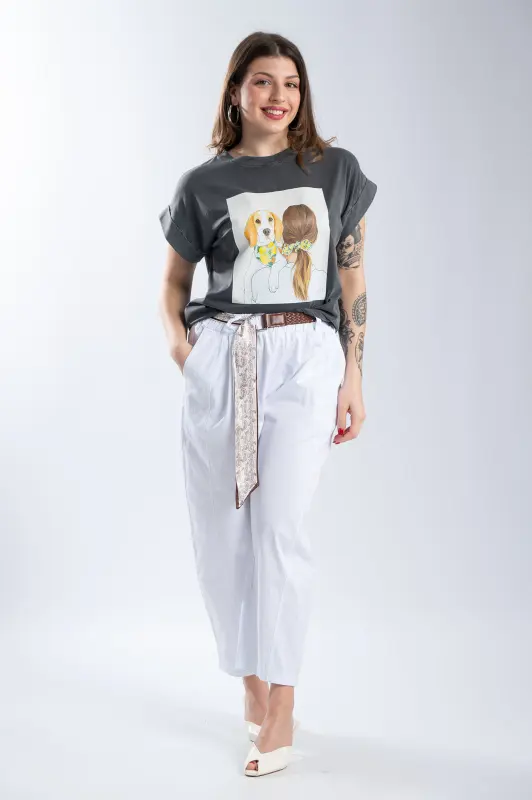 Relaxed Fit Pants Decorative Belt