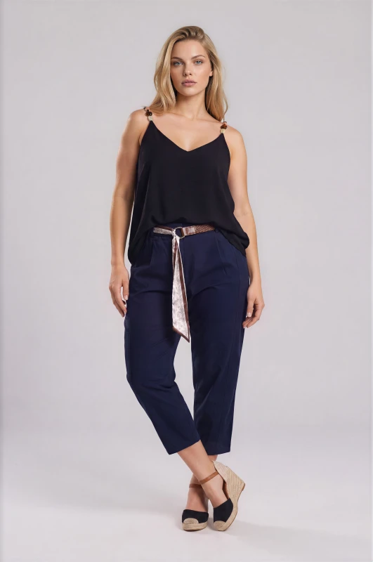 Relaxed Fit Pants Decorative Belt