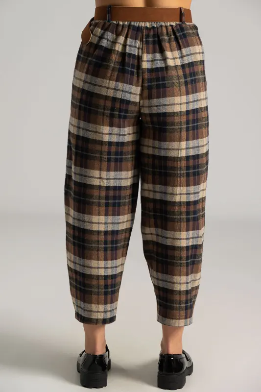 Slouchy Checkered Belted Pants