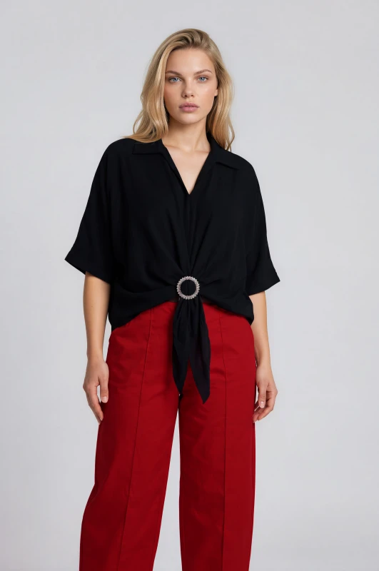 Straight Line Pants Leatherette Belt
