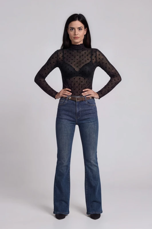 Trousers Jeans Flared with Belt
