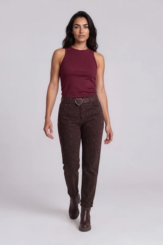Denim Trousers Leopard with Belt