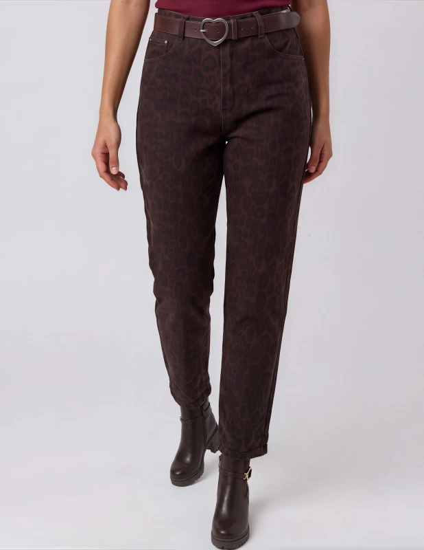 Denim Trousers Leopard with Belt
