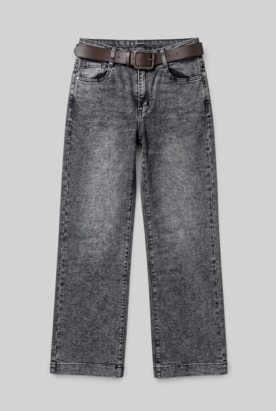 Pants Jeans Straight-Leg with a Belt
