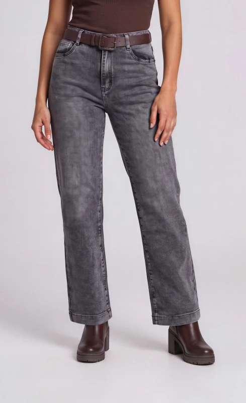 Pants Jeans Straight-Leg with a Belt