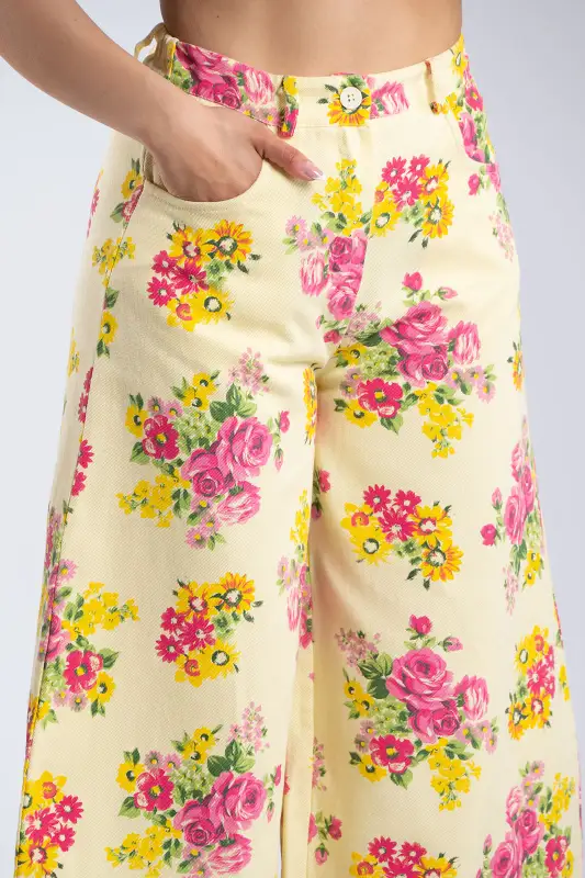 Παντελόνι Τζιν Βαμβακερό Floral Λάστιχο