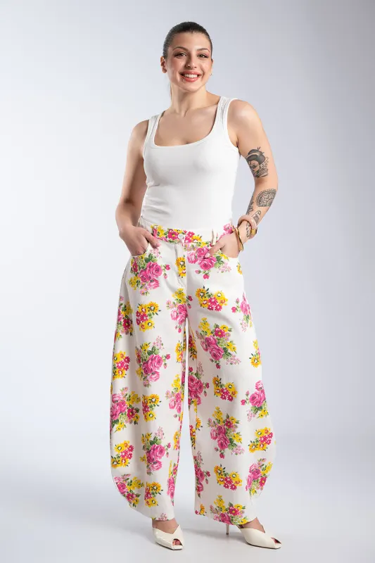 Παντελόνι Τζιν Βαμβακερό Floral Λάστιχο