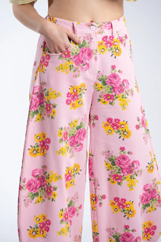 Παντελόνι Τζιν Βαμβακερό Floral Λάστιχο