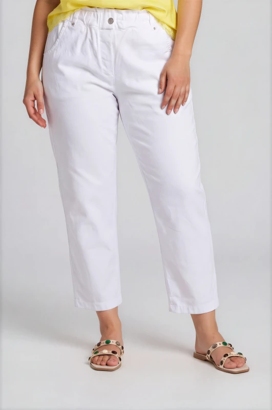 Solid-Color Cotton Elastic Waist Pants