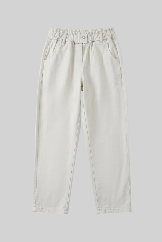 Solid-Color Cotton Elastic Waist Pants