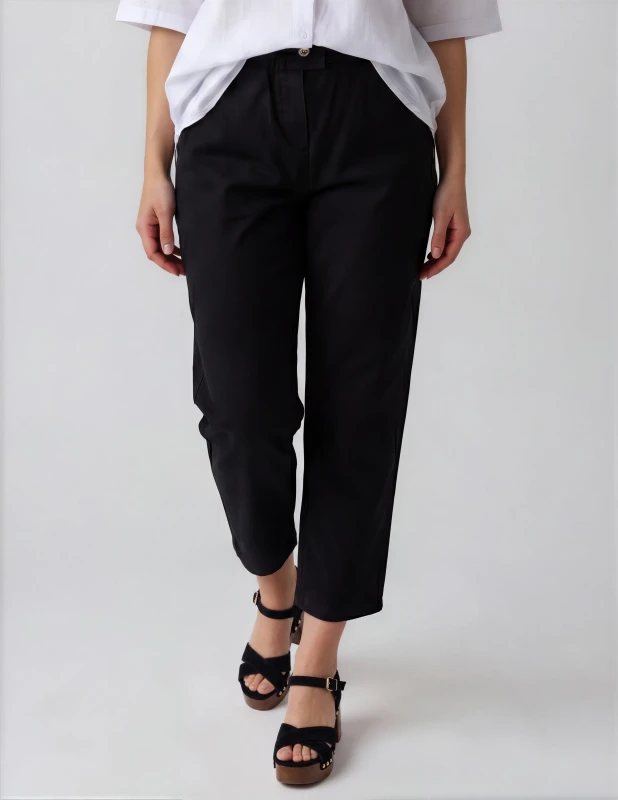 Solid-Color Cotton Elastic Waist Pants