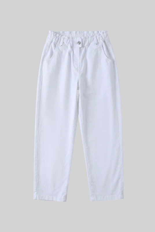 Solid-Color Cotton Elastic Waist Pants
