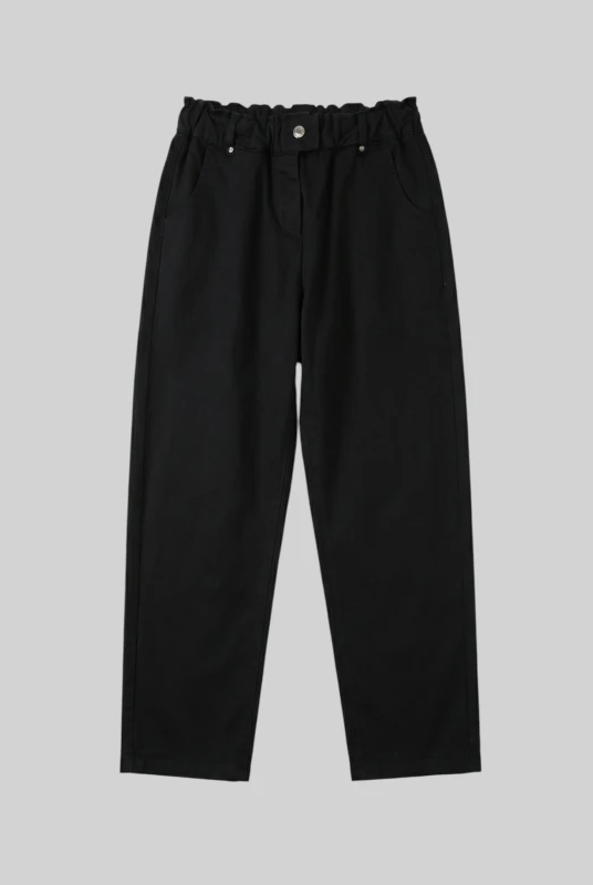 Solid-Color Cotton Elastic Waist Pants