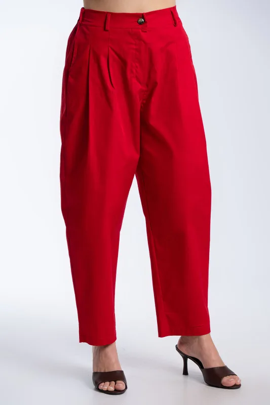 Cotton Pants Pleats Elastic Waistband 