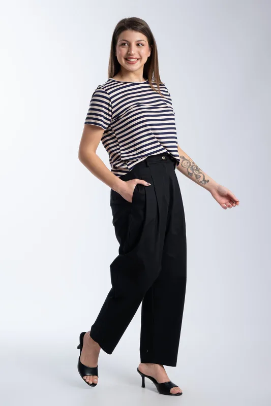 Cotton Pants Pleats Elastic Waistband 
