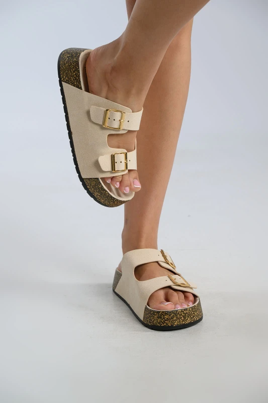 Παντόφλα Suede Διπλή Αγκράφα