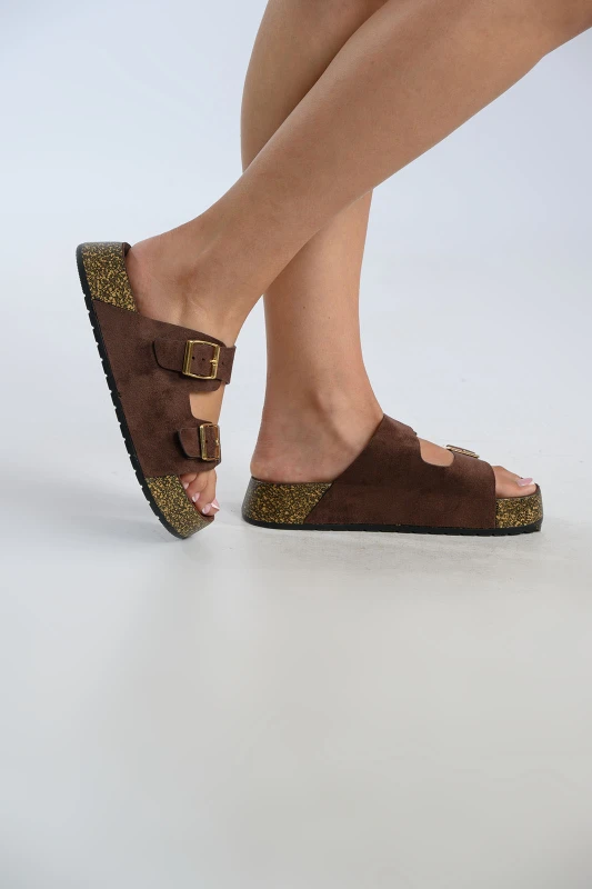 Παντόφλα Suede Διπλή Αγκράφα