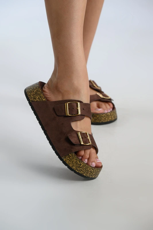 Παντόφλα Suede Διπλή Αγκράφα