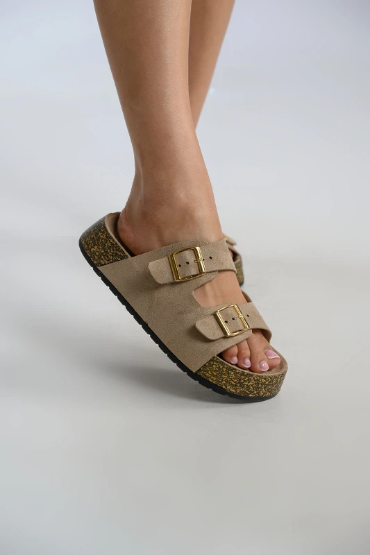 Παντόφλα Suede Διπλή Αγκράφα