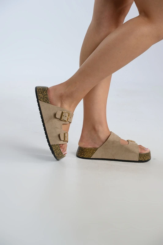 Παντόφλα Suede Διπλή Αγκράφα