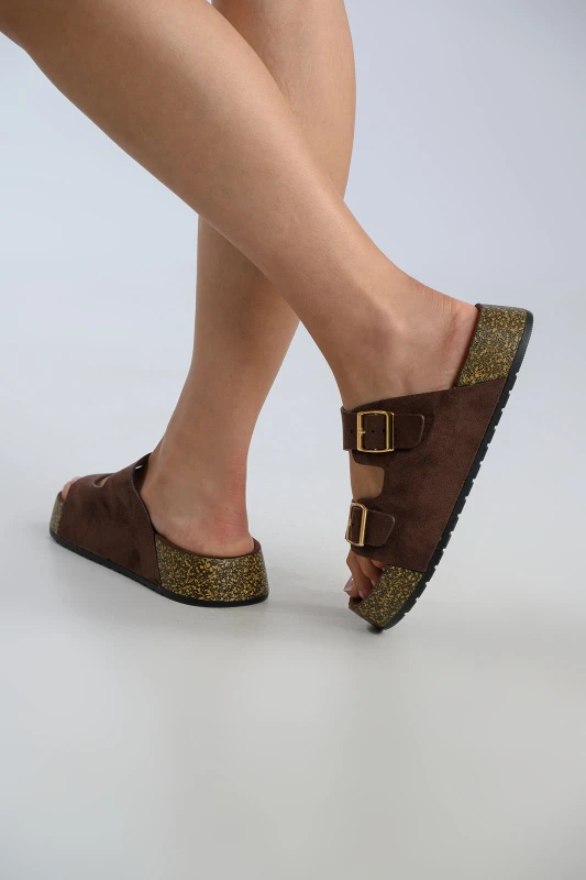 Παντόφλα Suede Διπλή Αγκράφα