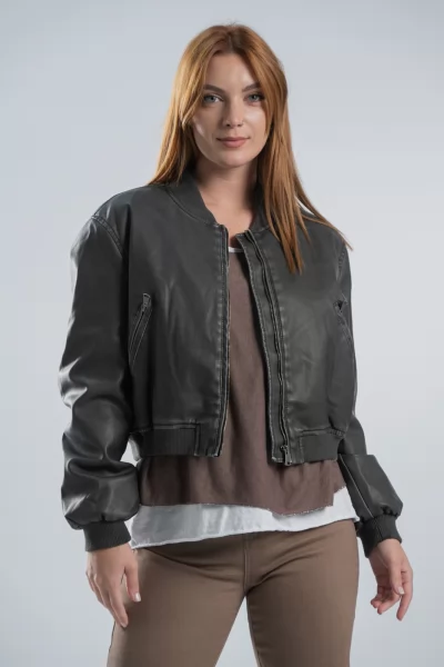 Pilot Jacket Δερματίνη Μαύρο