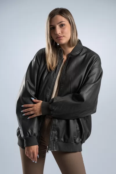 Pilot Jacket Δερματίνη Over Μαύρο