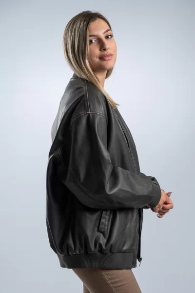 Pilot Jacket Δερματίνη Over Μαύρο
