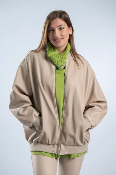 Pilot Jacket Δερματίνη Over Μπεζ