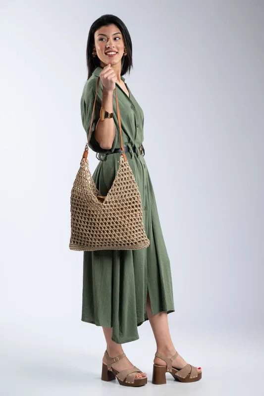 Knitted Perforated Shoulder Bag 
