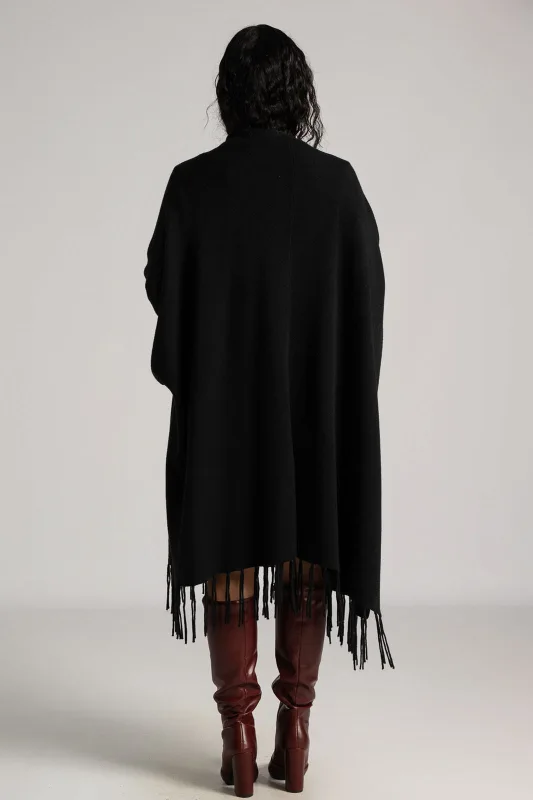 Poncho Asymmetrical Fringes Solid Color