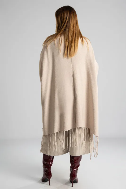 Poncho Asymmetrical Fringes Solid Color