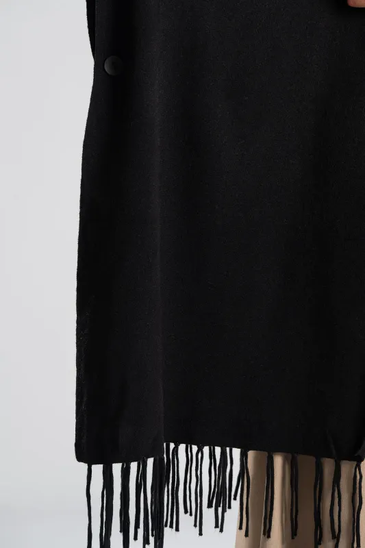 Poncho Asymmetrical Fringes Solid Color