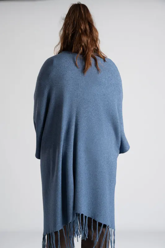 Poncho Asymmetrical Fringes Solid Color