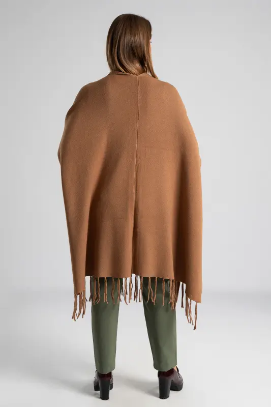 Poncho Asymmetrical Fringes Solid Color