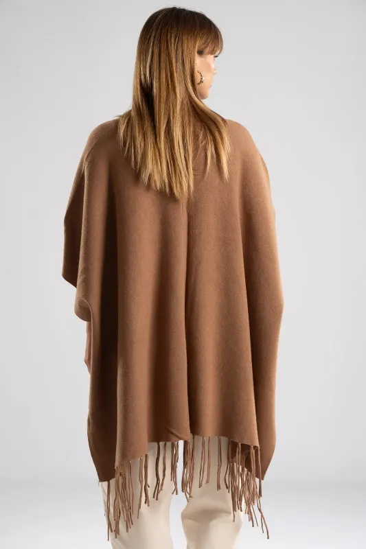 Poncho Asymmetrical Fringes Solid Color
