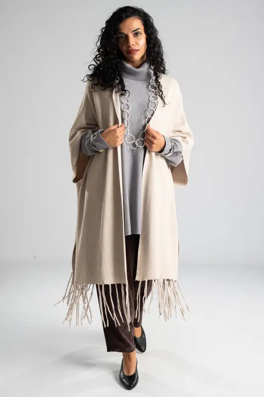 Poncho Asymmetrical Fringes Solid Color