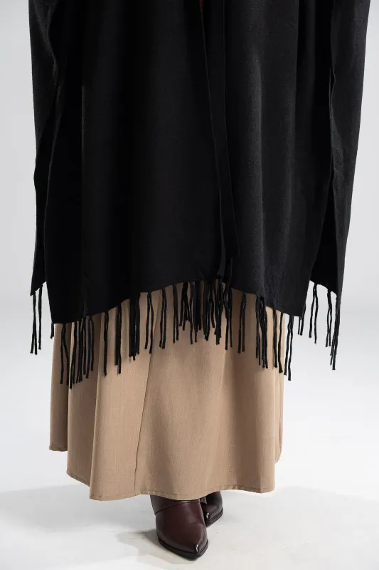 Poncho Asymmetrical Fringes Solid Color