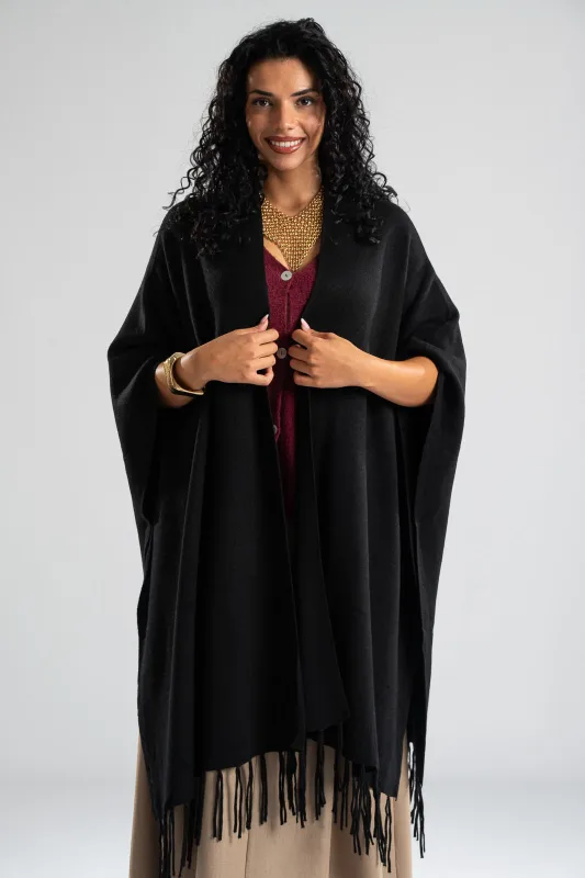 Poncho Asymmetrical Fringes Solid Color