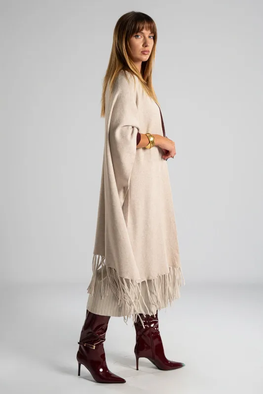 Poncho Asymmetrical Fringes Solid Color