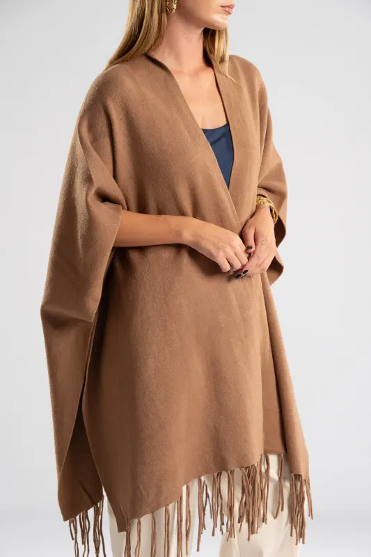 Poncho Asymmetrical Fringes Solid Color