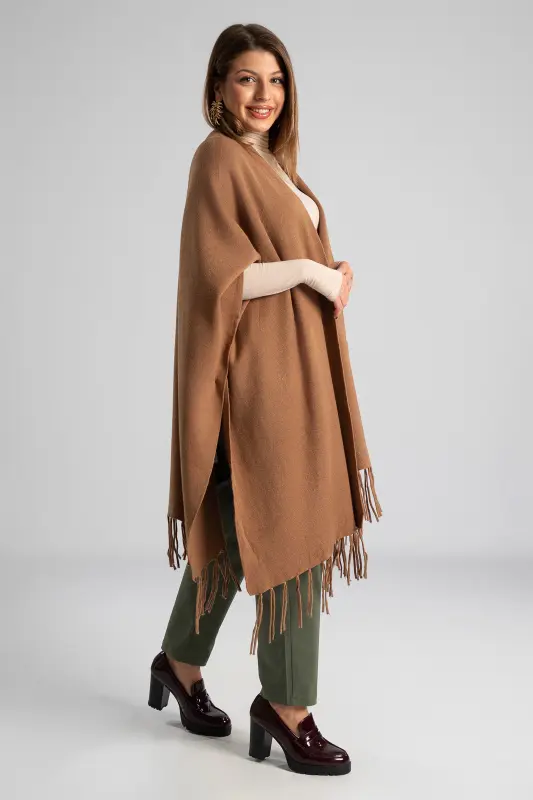 Poncho Asymmetrical Fringes Solid Color