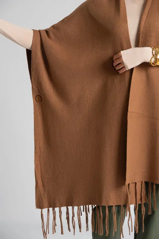 Poncho Asymmetrical Fringes Solid Color