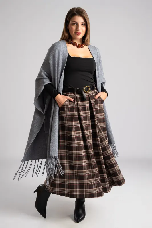 Poncho Asymmetrical Fringes Solid Color