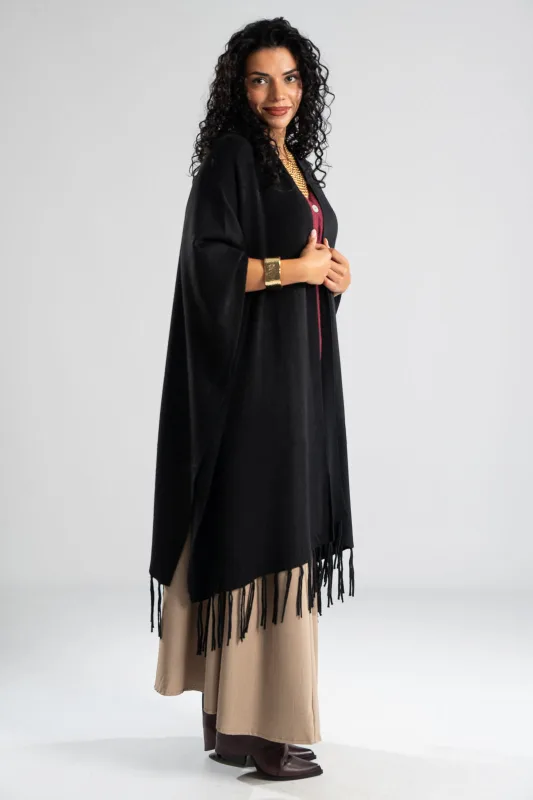 Poncho Asymmetrical Fringes Solid Color