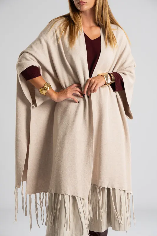 Poncho Asymmetrical Fringes Solid Color
