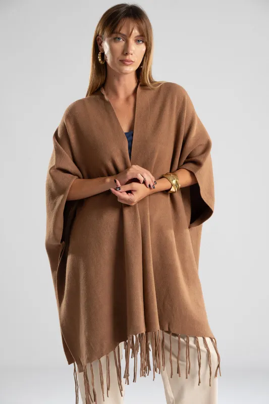 Poncho Asymmetrical Fringes Solid Color