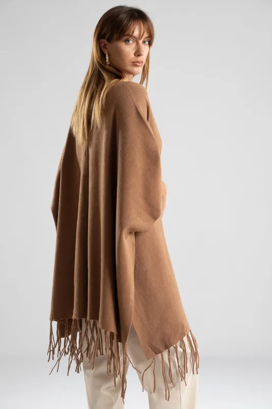 Poncho Asymmetrical Fringes Solid Color