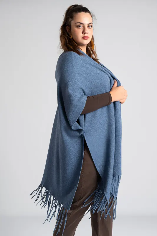 Poncho Asymmetrical Fringes Solid Color