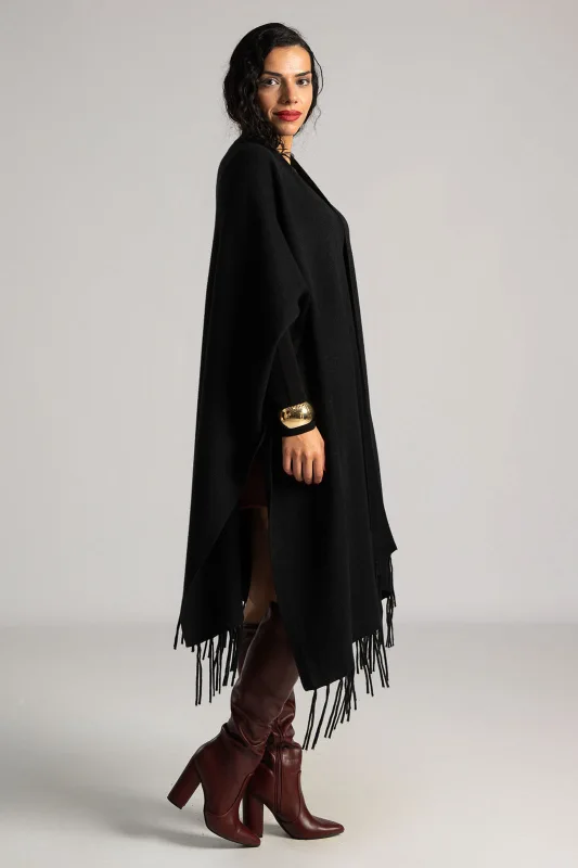 Poncho Asymmetrical Fringes Solid Color